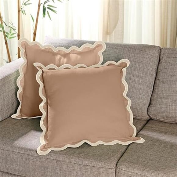 Folkulture Throw Pillow Covers 18x18, Scallop Pillow Cover Set of 2 Decorative - Picture 7 of 7